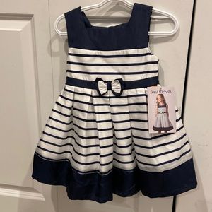 Jona Michelle Navy Blue and White Striped Dress